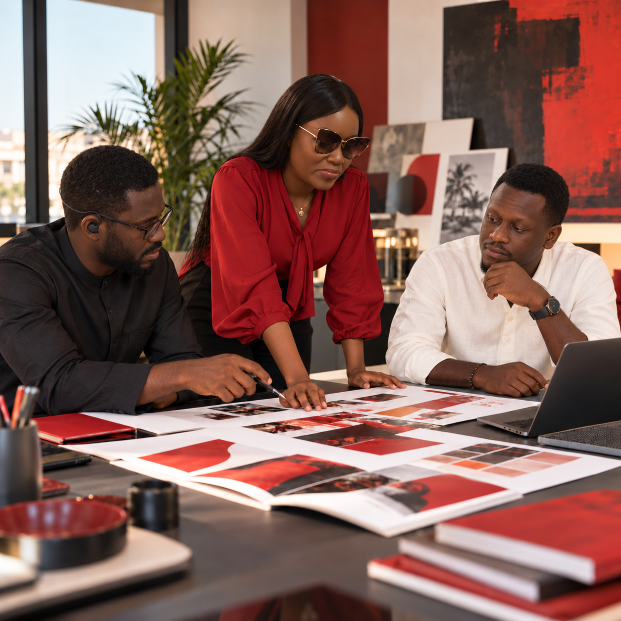 Khalifa, Oumy Diagne et Moussa en séance de travail — mise en scène
